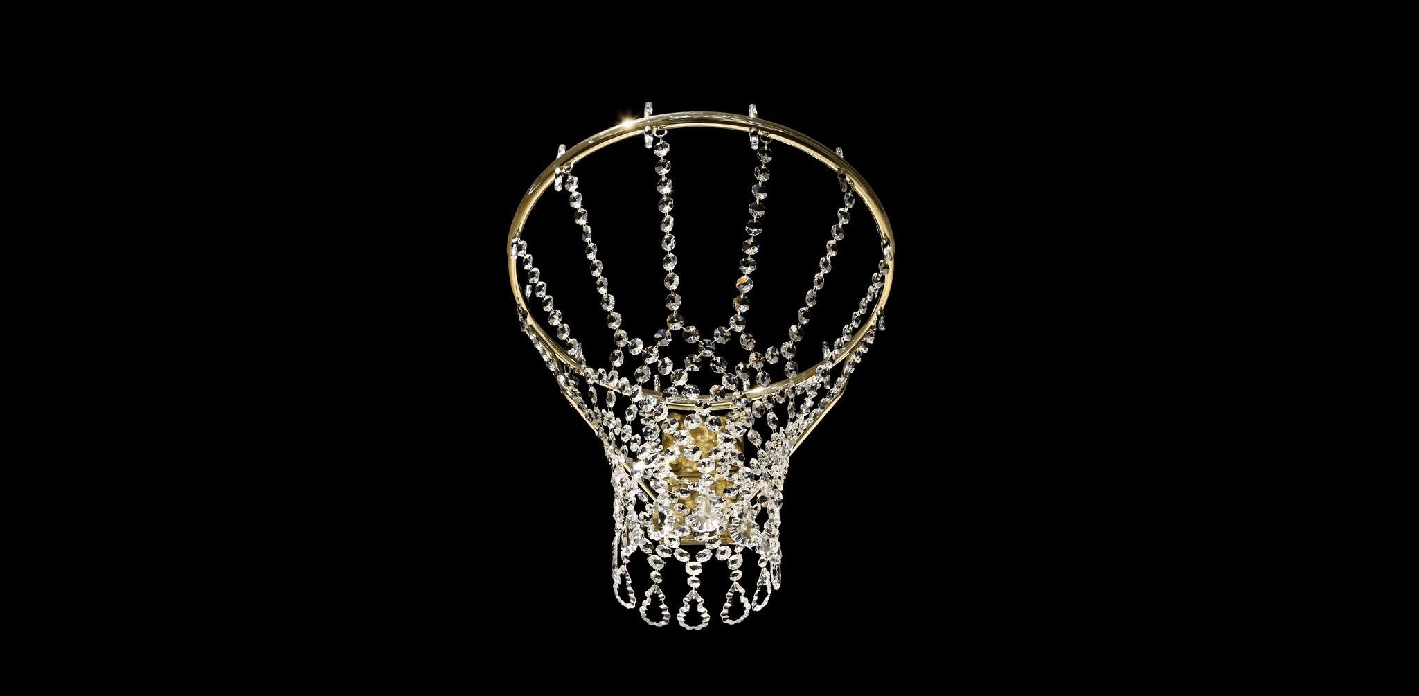 Glass basketball hoop on black background